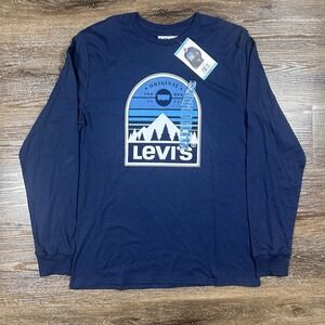 Levi‎ Men's Classic Fit Long Sleeve Graphic Logo T-Shirt Navy Size Large NWT